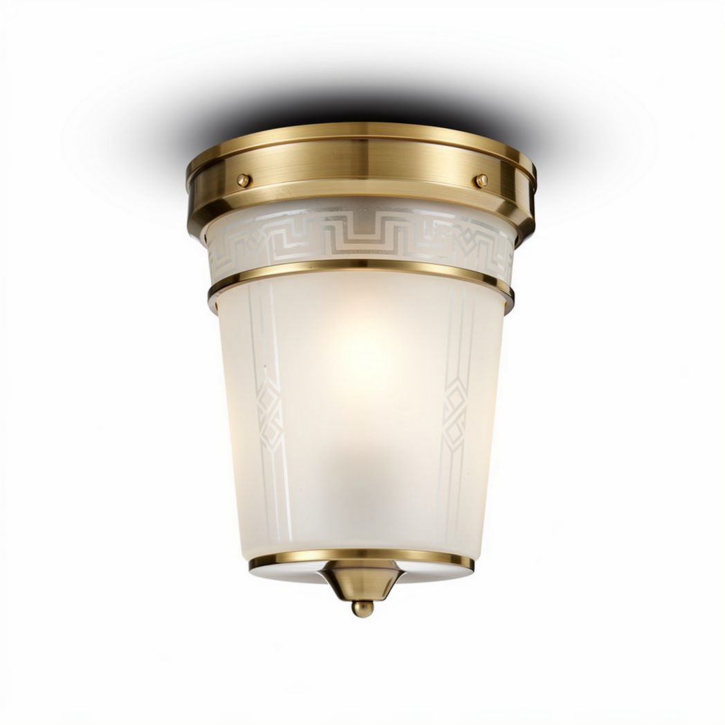Lampa sufitowa w stylu retro z mlecznym kloszem i złotą oprawą 20 x 20 x 25cm