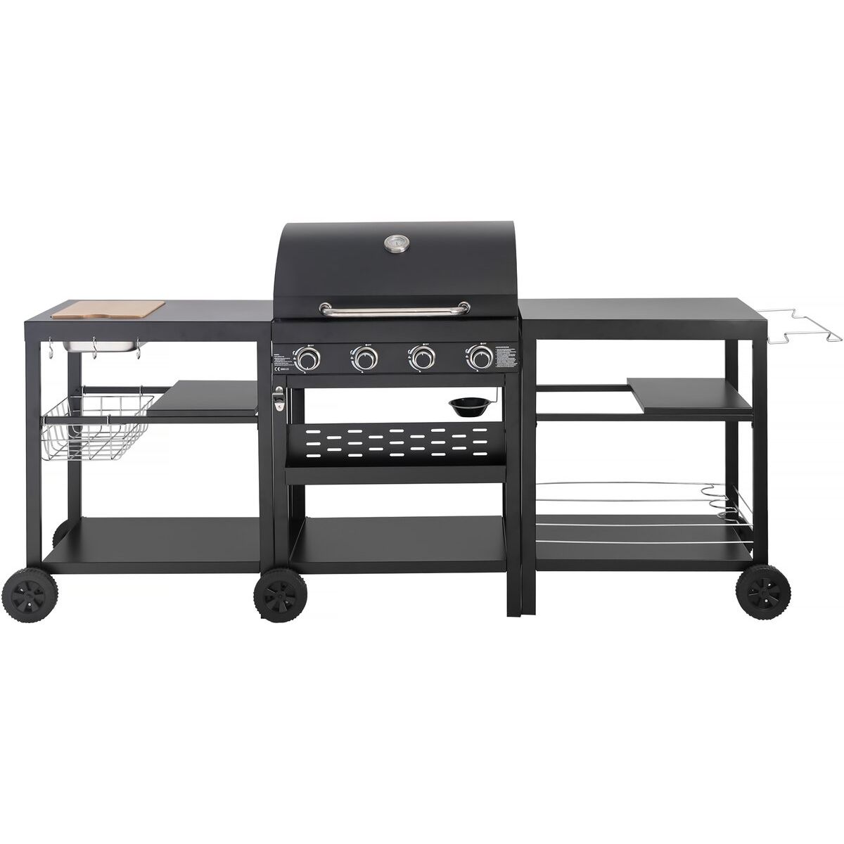 Grill gazowy do gotowania na świeżym powietrzu – 12 kW – 4 palniki – czarny(Por omisión)