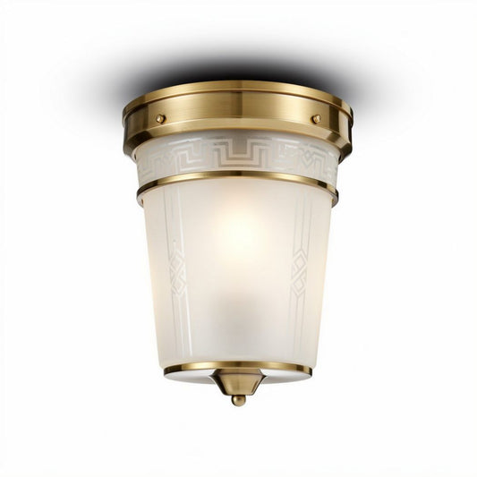 Lampa sufitowa w stylu retro z mlecznym kloszem i złotą oprawą 20 x 20 x 25cm