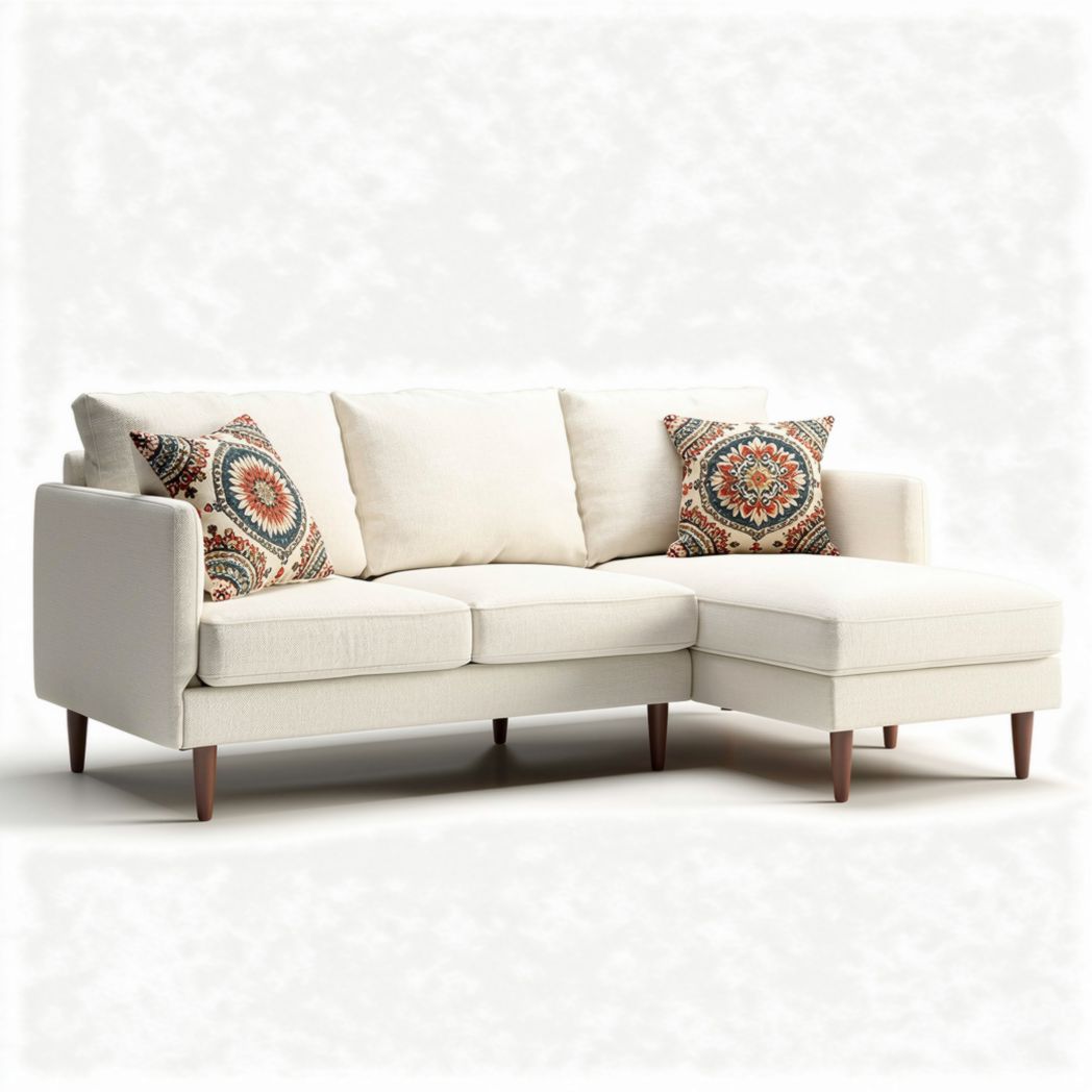 Sofa narożna z poduszkami w kolorze beżowym 200 x 90 x 85cm