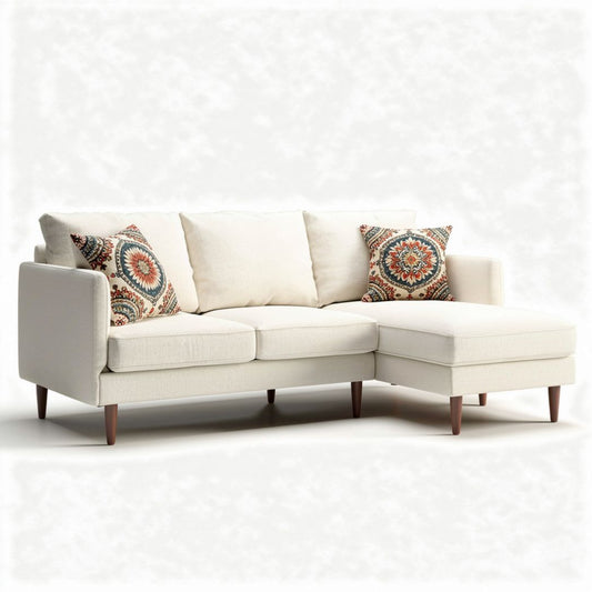 Sofa narożna z poduszkami w kolorze beżowym 200 x 90 x 85cm