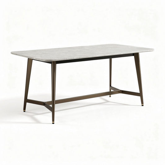 Stół z marmurowym blatem 200 x 100 x 75 cm w kolorze brązowym z metalowymi nogami
